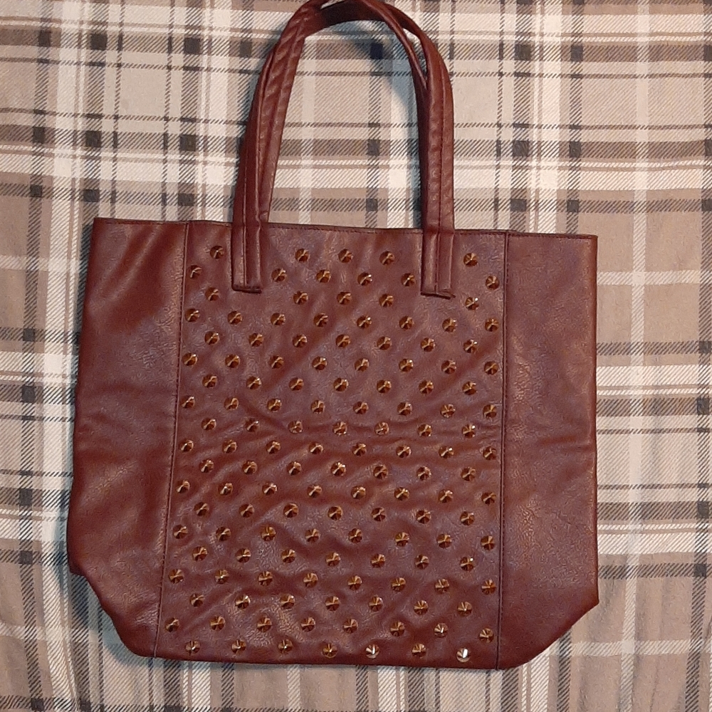 Wine Colored Oversized Egdy Fall Autumn Tote with Gold Studs